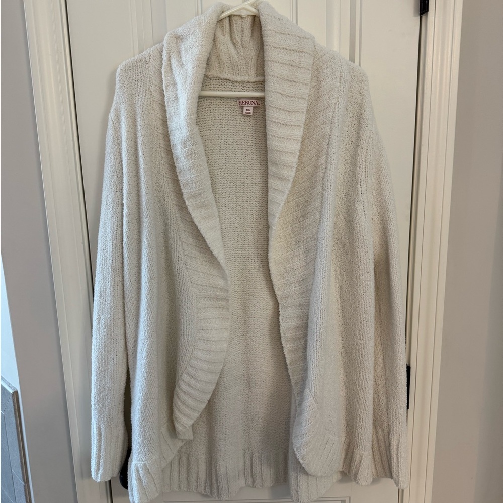 Cream Shawl Collar Open Cardigan Sweater